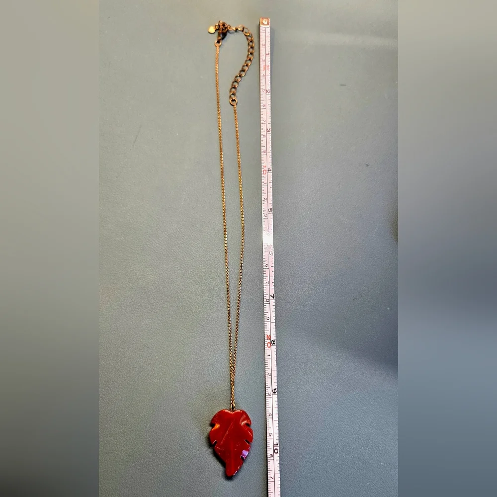 Autumn Fall Leaf Acrylic Pendant Necklace Red Orange